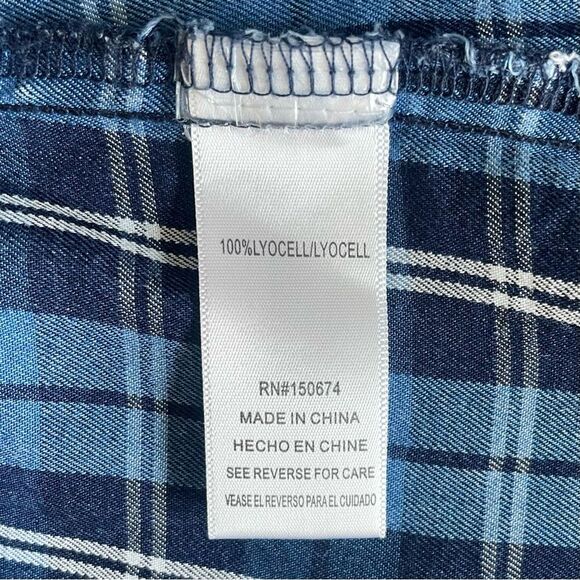 💠 Billy T Izzy Pleat Shirt Blue Scotch Plaid Size L - Picture 9 of 11